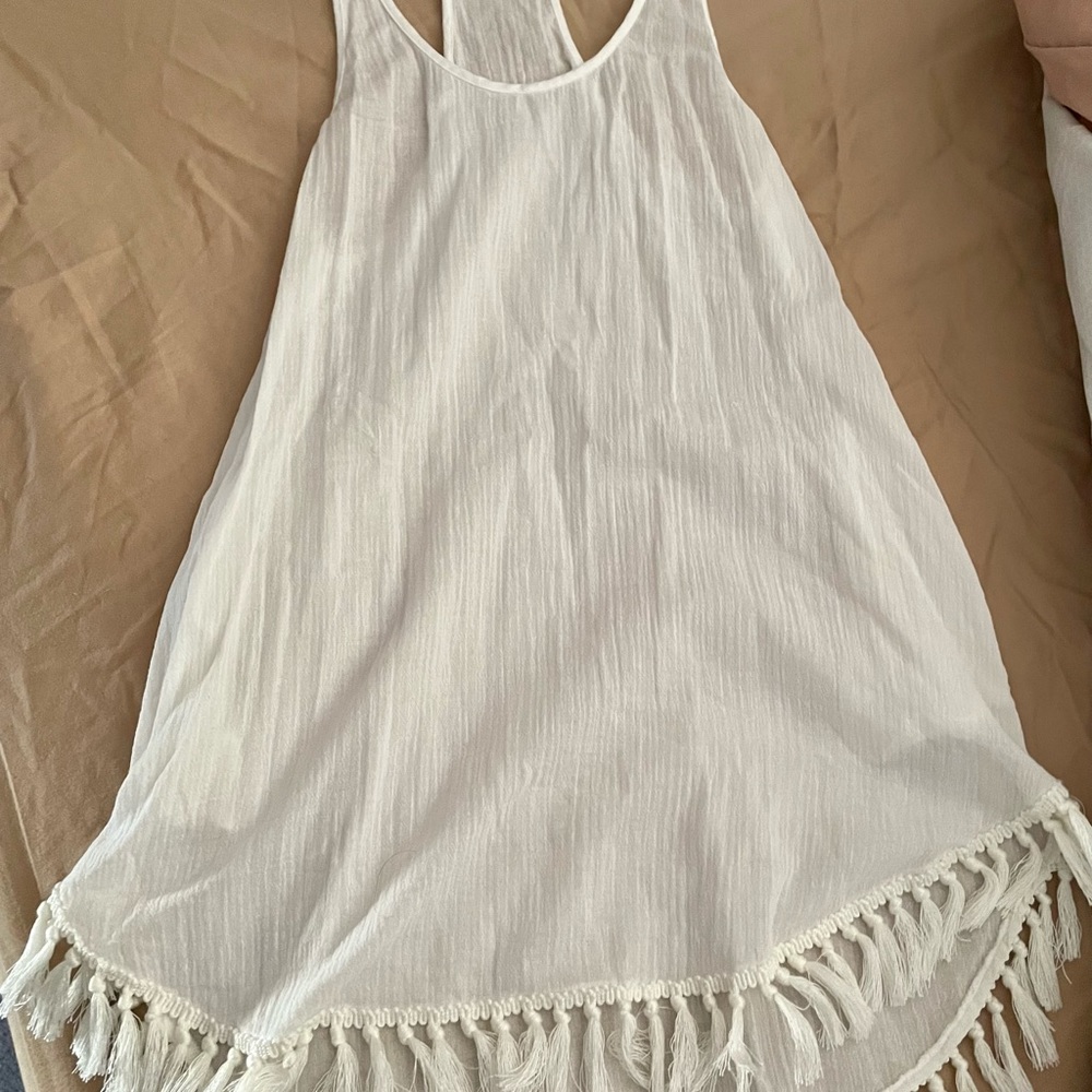 Victoria’s Secret White cover up tank dress with tassels